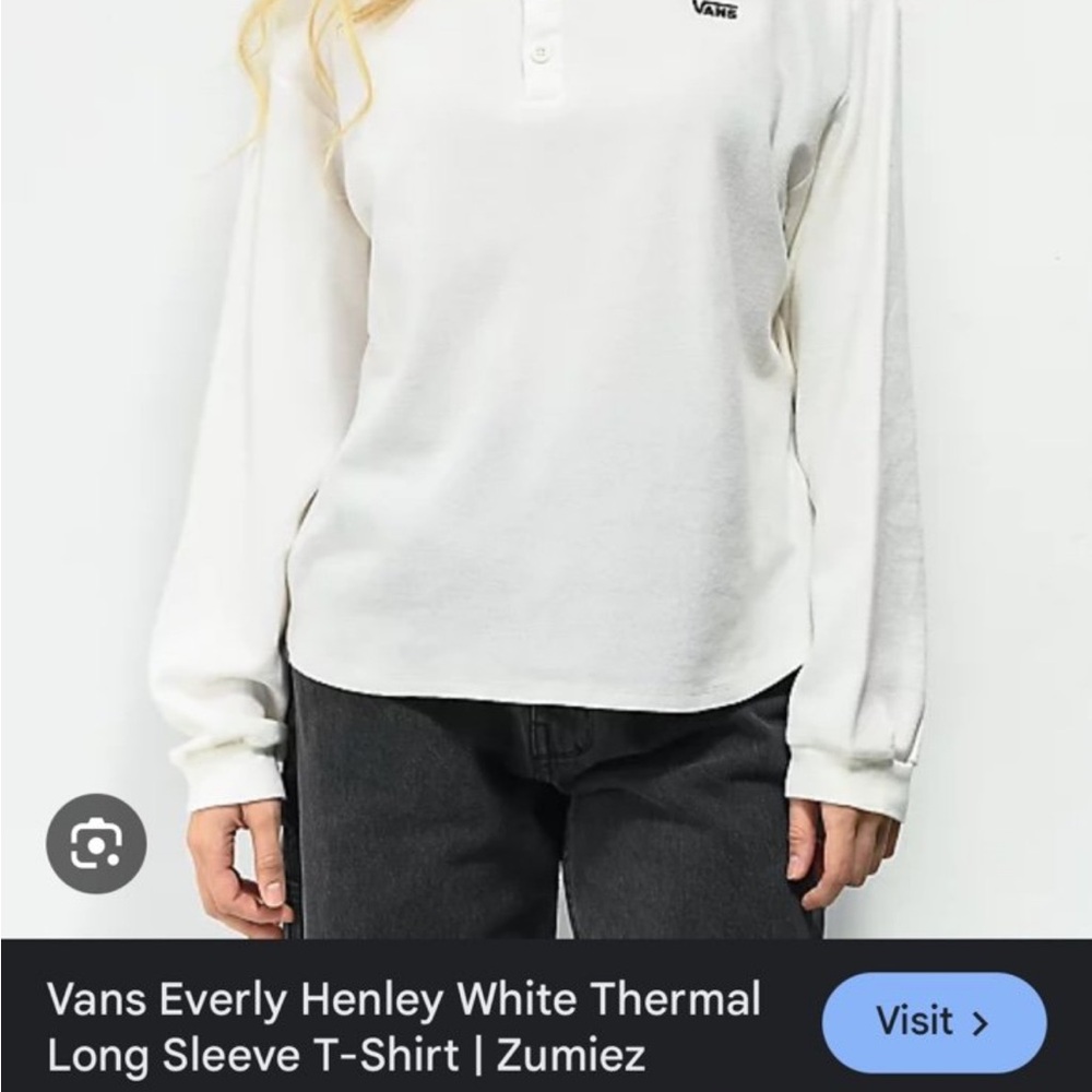 Vans Everly Waffle Knit Thermal White Button Up Long Sleeve Henley size Medium